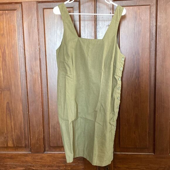 Linen Cotton Blend Green Buttoned Down Side | Sz 16 (UK 20) - Picture 1 of 11